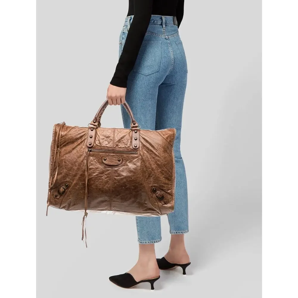 BALENCIAGA Weekender City Work Leather Motocross Classic Voyage Cognac Brown Y2K